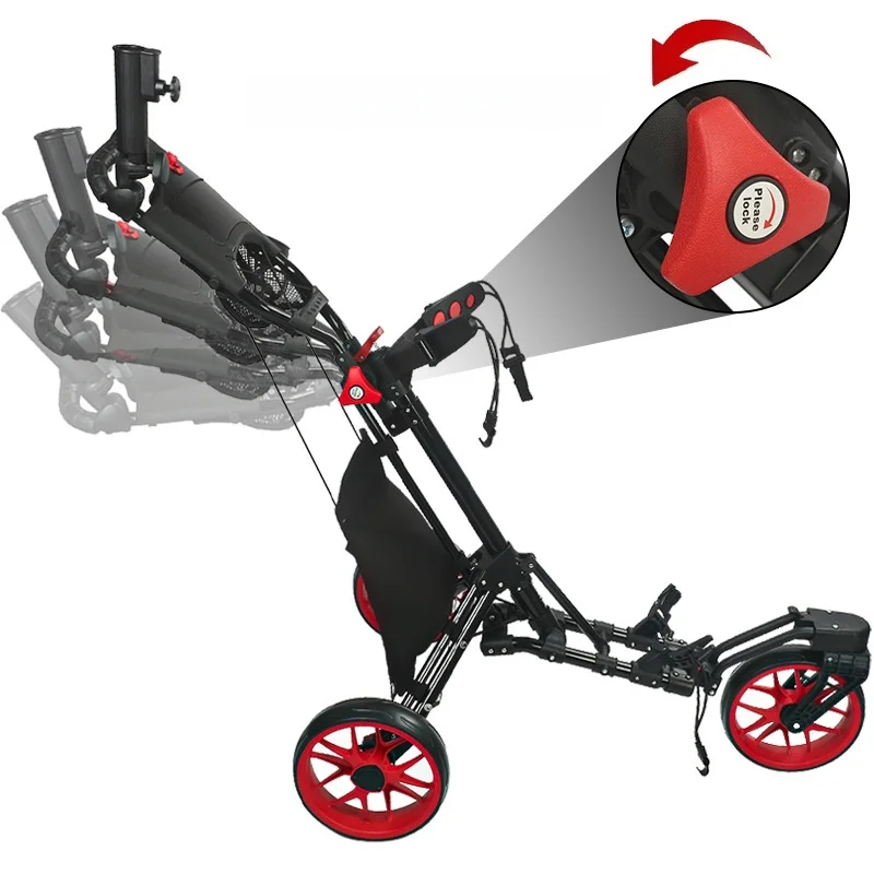 360 Swivel 3 Wheel Golf Push Cart, Lightweight Aluminum Folding Trolley 20kg Load, Durable Golf Bag Cart Pull Trolley