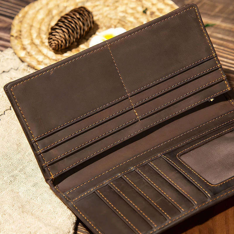 Men's Genuine Leather Long Wallet Business Card Holder First Layer Cowhide Vintage Portable Male Purse Wholesale - view 5