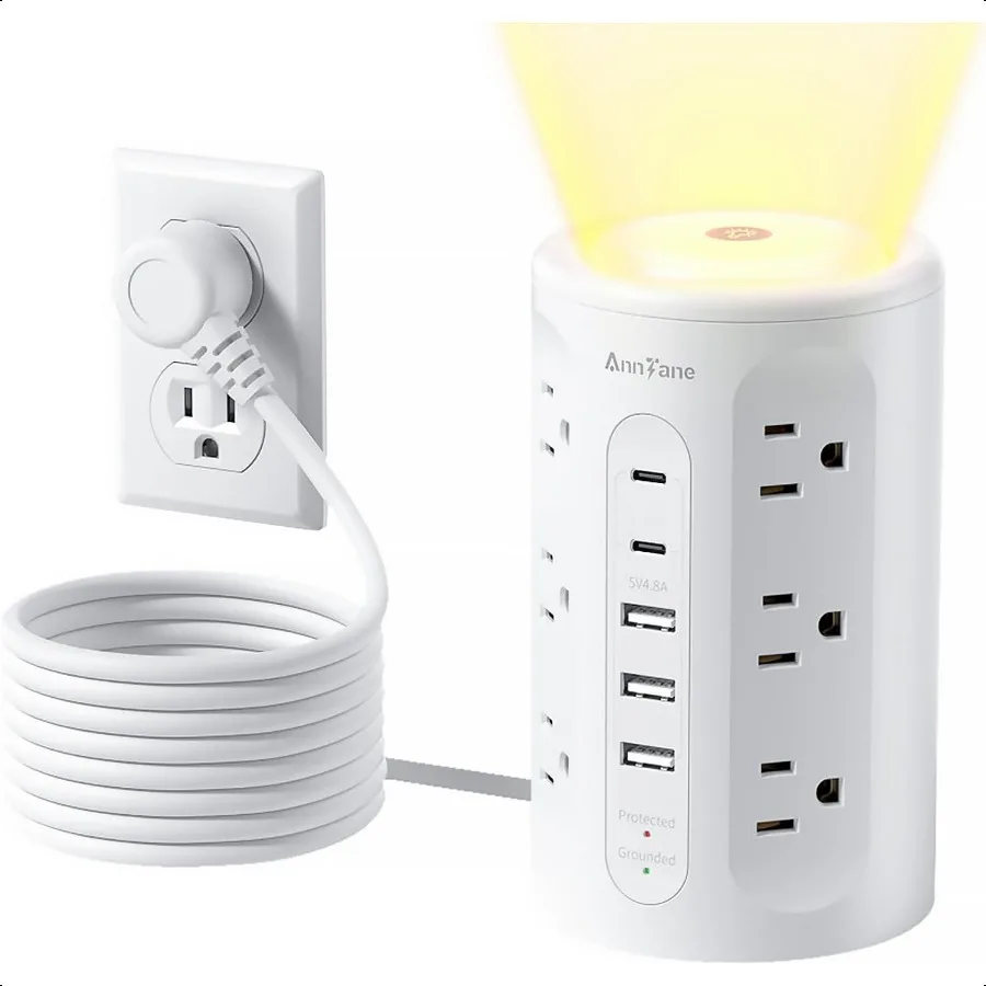 

Power Strip Tower with Night Light 15W Surge Protector Power Strip with USB Ports 10 FT Extension Cord with Multiple Outlets 12