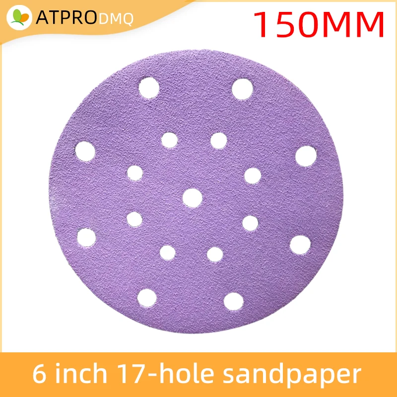 6-inch 17-hole Round Purple Sandpaper 150mm Flocking Sand Tray Car Paint Wood Sanding Abrasive 80-600grit