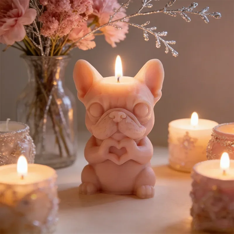3D Hund mit Herz Silikonform, Französische Bulldogge Haustier-Liebesandenken für Duftkerzen und Harz, Romantisches Party-Handgemachtes Geschenk