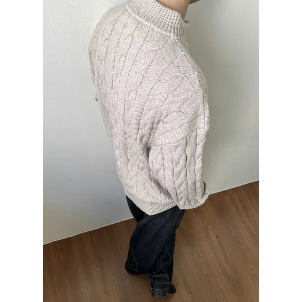 سترة تيسكو سوداء متماسكة بسحاب - ياقة واقفة، سترة دافئة كاجوال للارتداء اليومي للرجال #2