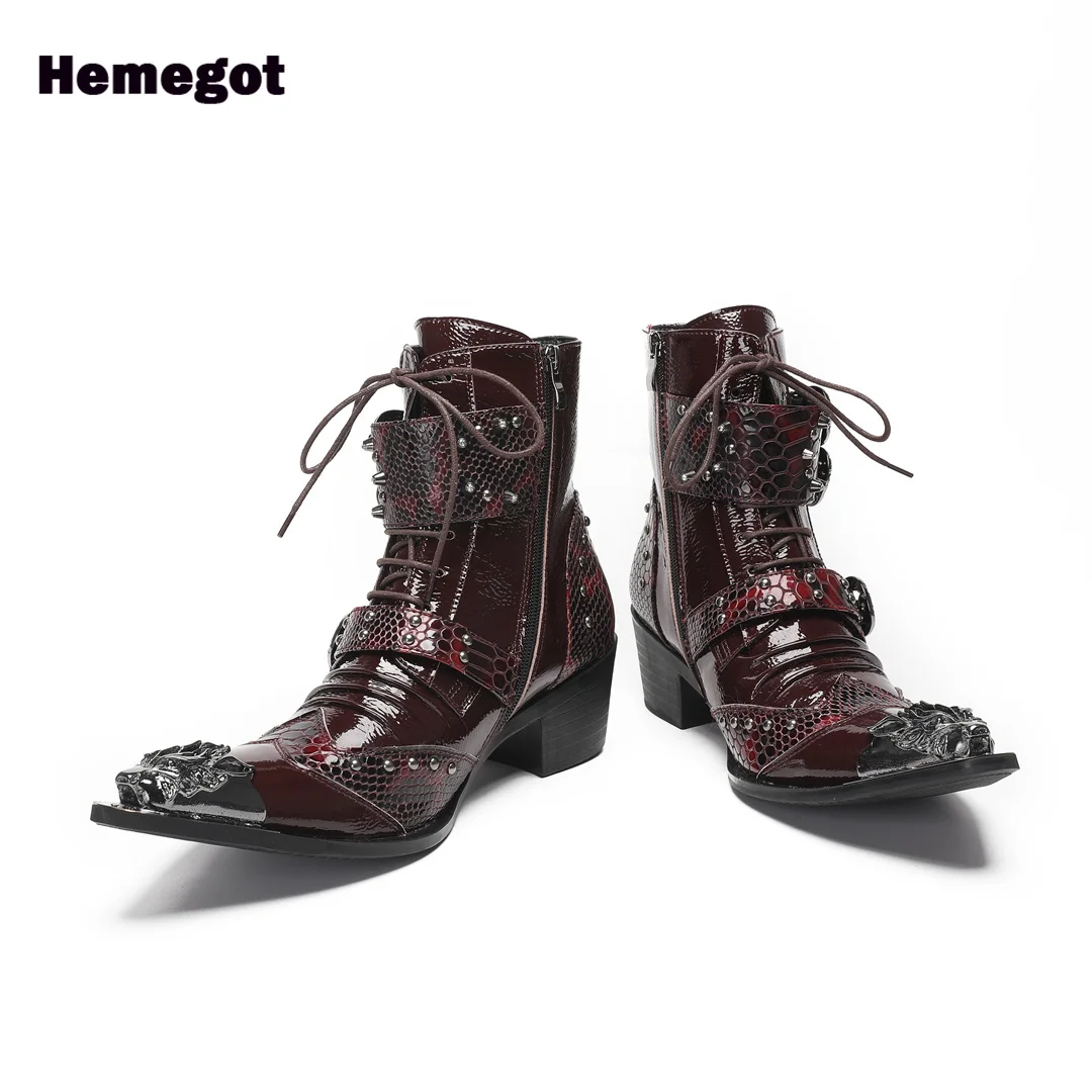 Herenlaarzen met metalen neus Vetersluiting Gesp Leren laarsjes met ritssluiting aan de zijkant Retro-stijl Hoge laarsjes Herenschoenen Outdoor Botas