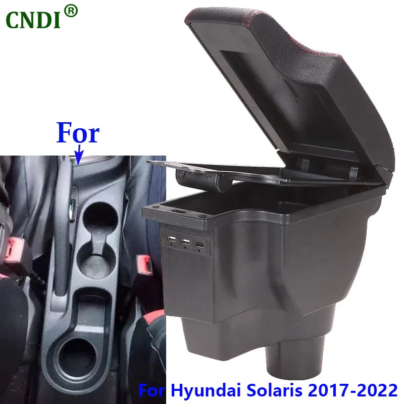 For Hyundai Solaris Armrest box For Hyundai SOLARIS 2 Accent Verna Storage Box Car Accessories Interior Detail USB LED 2017-2023