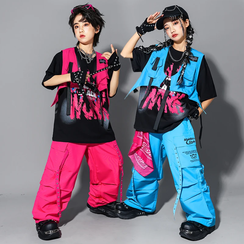 Hip Hop Outfits Jungen Cooles T-shirt Weste Cargo Hosen Mädchen Jazz Street Dance Kostüme Kinder Kleidung Sets Kinder K-pop Streetwear