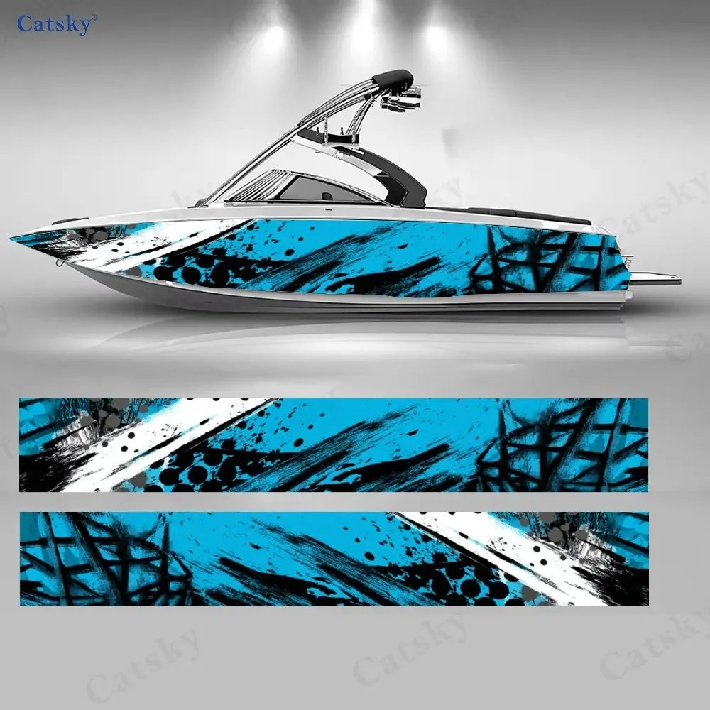 2Pcs Geometric Splash Boat Stickers, PVC Waterproof Durable Vinyl Wrap Decals for Fishing Boats, Durable and Stylish Design