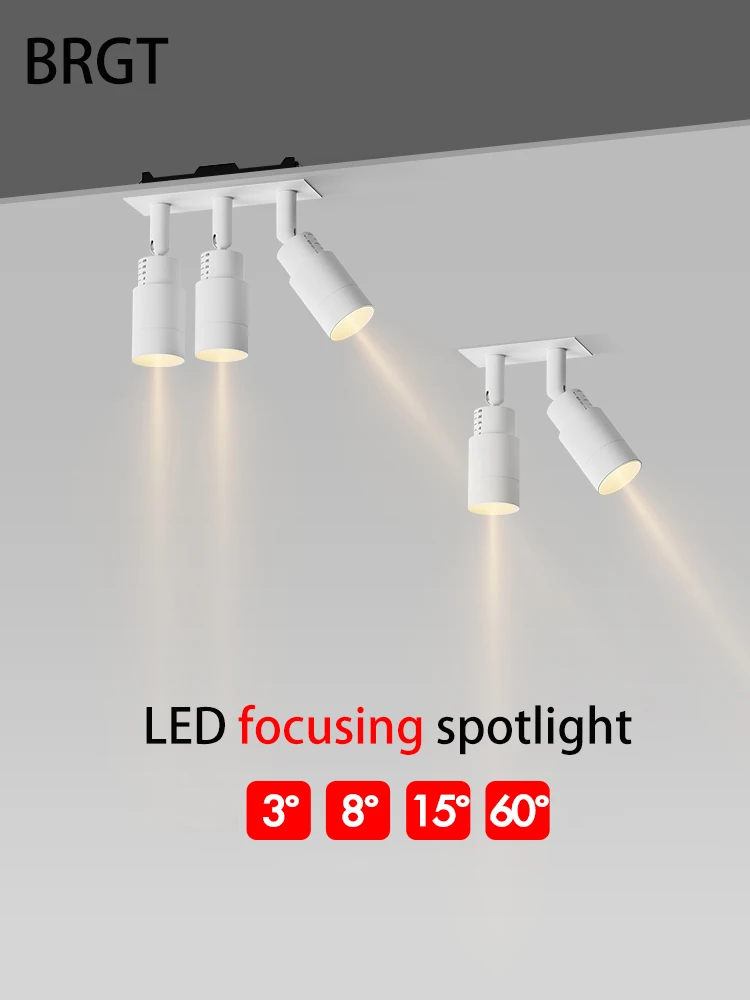 

Светодиодный прожектор с небольшим углом луча, регулируемый зум, фокусировка, 3-60 градусов, точечный светильник, 2, 3 головки, атмосферное встраиваемое освещение, скрепление