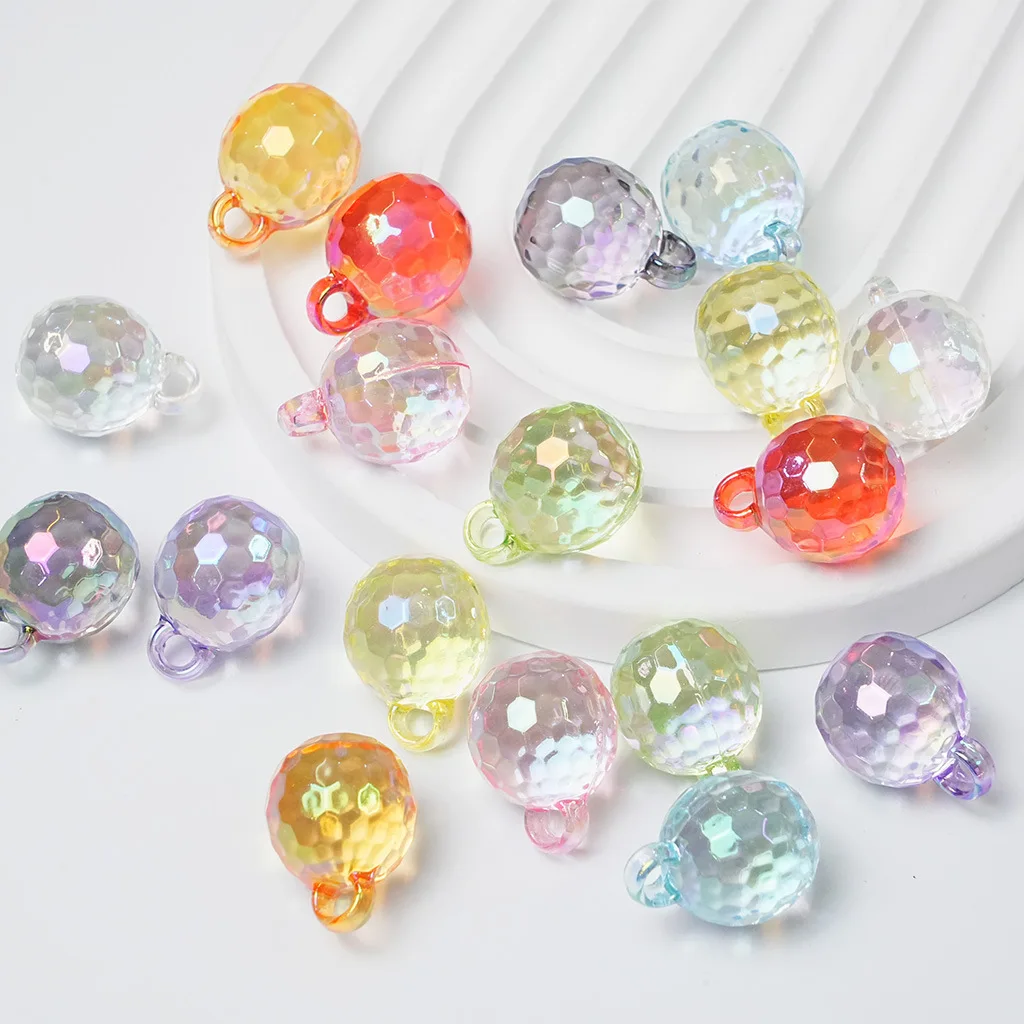 Wholesale 100pcs 16mm Faceted Round Shape Acrylic Transparent Colors Gumbal Charms Beads Fit Bracelet Necklace Earring Making