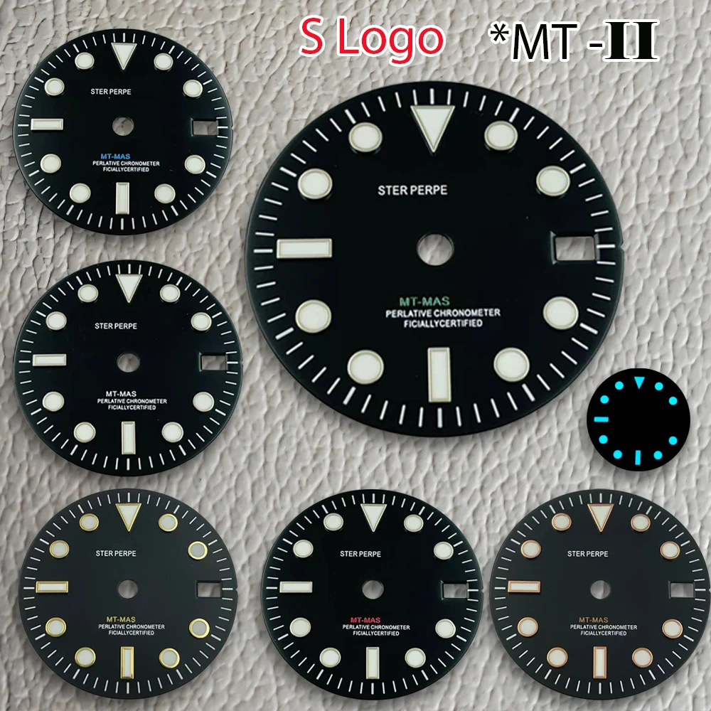 جديد 28.5 مللي متر S شعار NH34 GMT الطلب الأسود الهاتفي الأخضر الخط الهاتفي صالح NH34 حركة الجليد الأزرق مضيئة ساعة تعديل الملحقات