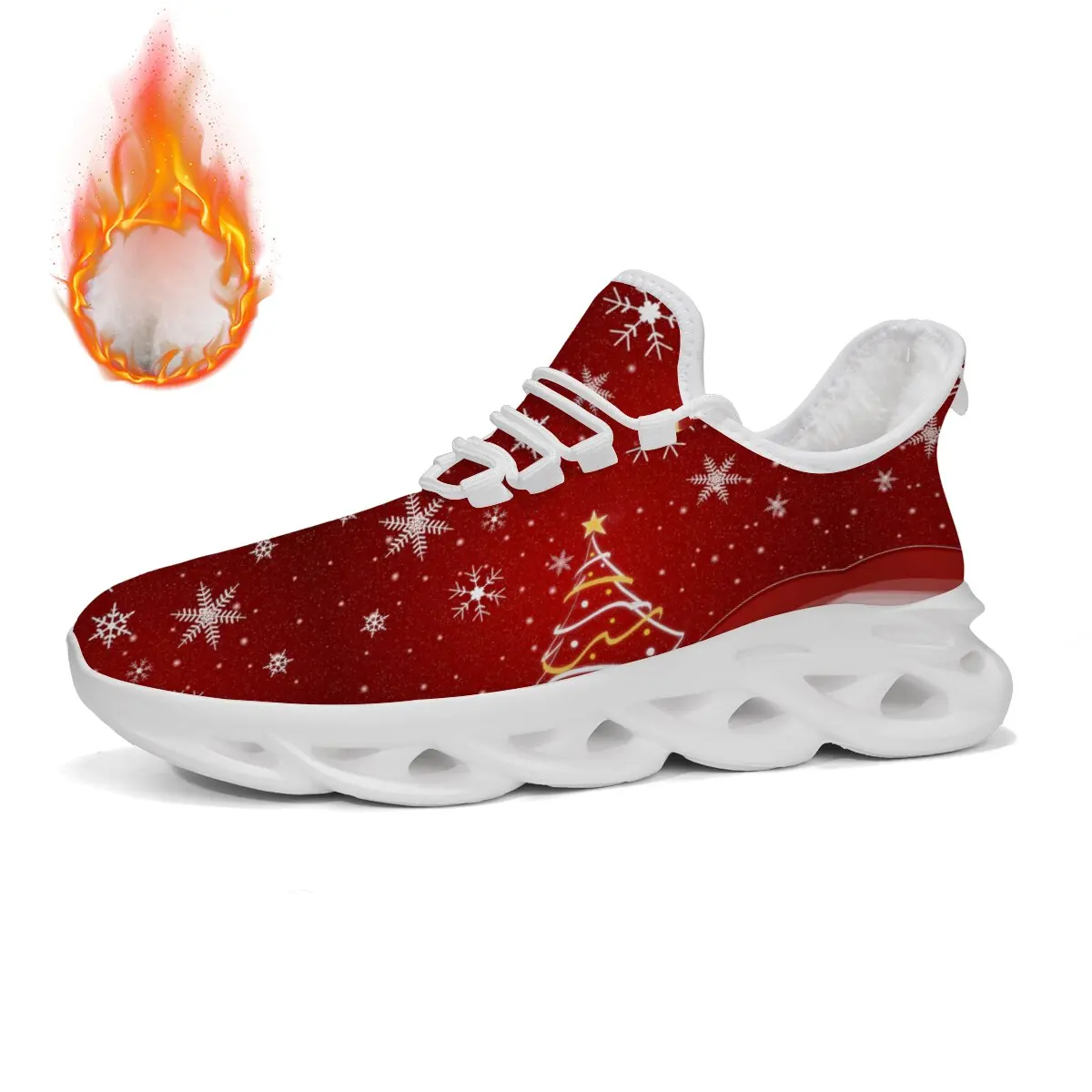 

Модная мужская обувь Красная рождественская елка Снежинка Спортивная обувь на флисовой подкладке Удобные и универсальные женские кроссовки