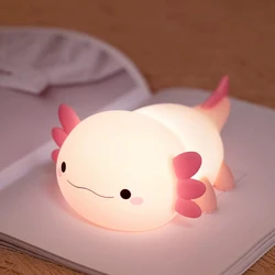 Simpatica lampada da notte Axolotl in silicone per asilo nido, lampada da notte con controllo touch, lampada da tavolo ricaricabile tramite USB per bambino