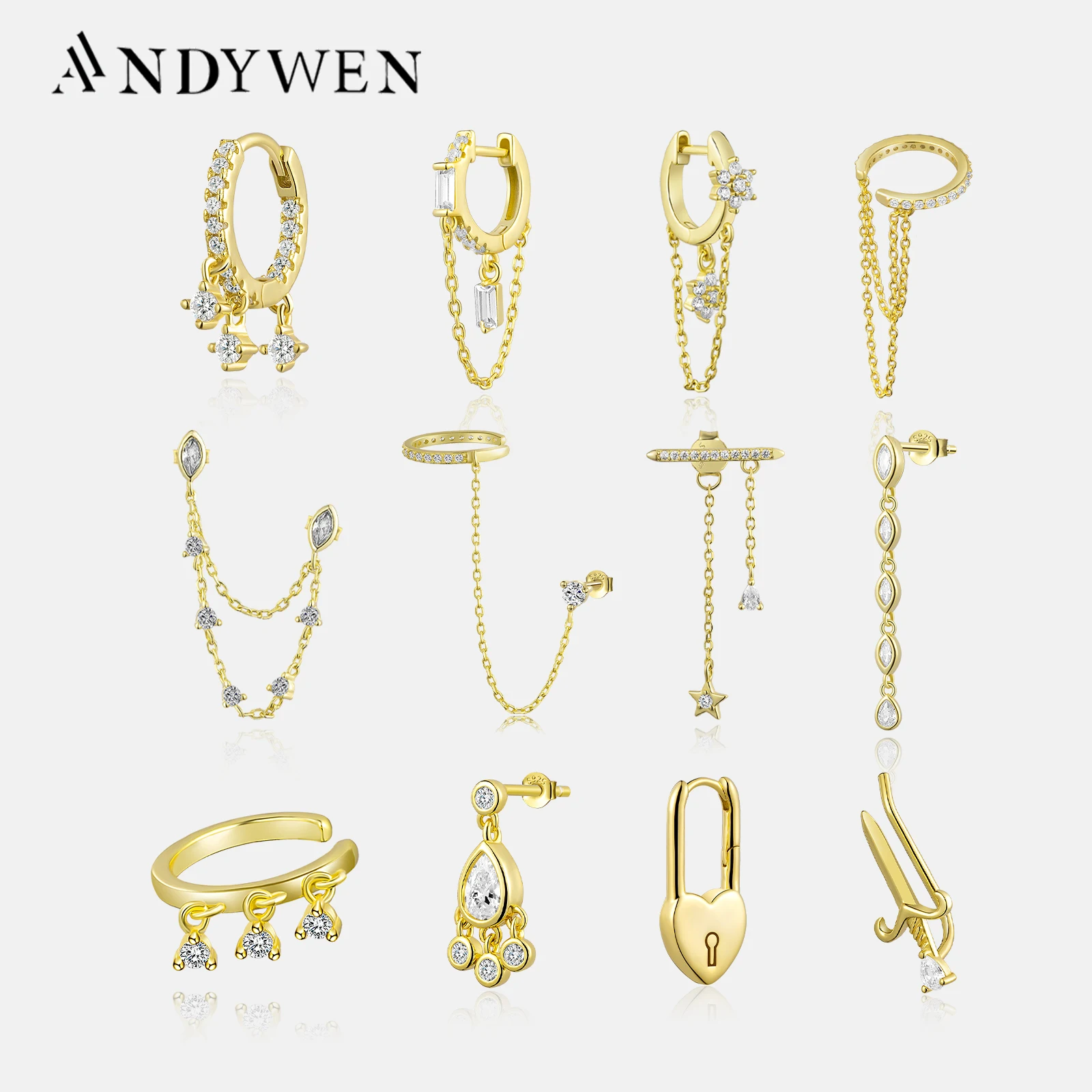 

ANDYWEN 925 Sterling Silver Gold Flirt Drop Earring Teadrops Pendietes Fantasy Pavee Cuff Moonlight Petite Clips Piercing Jewelr