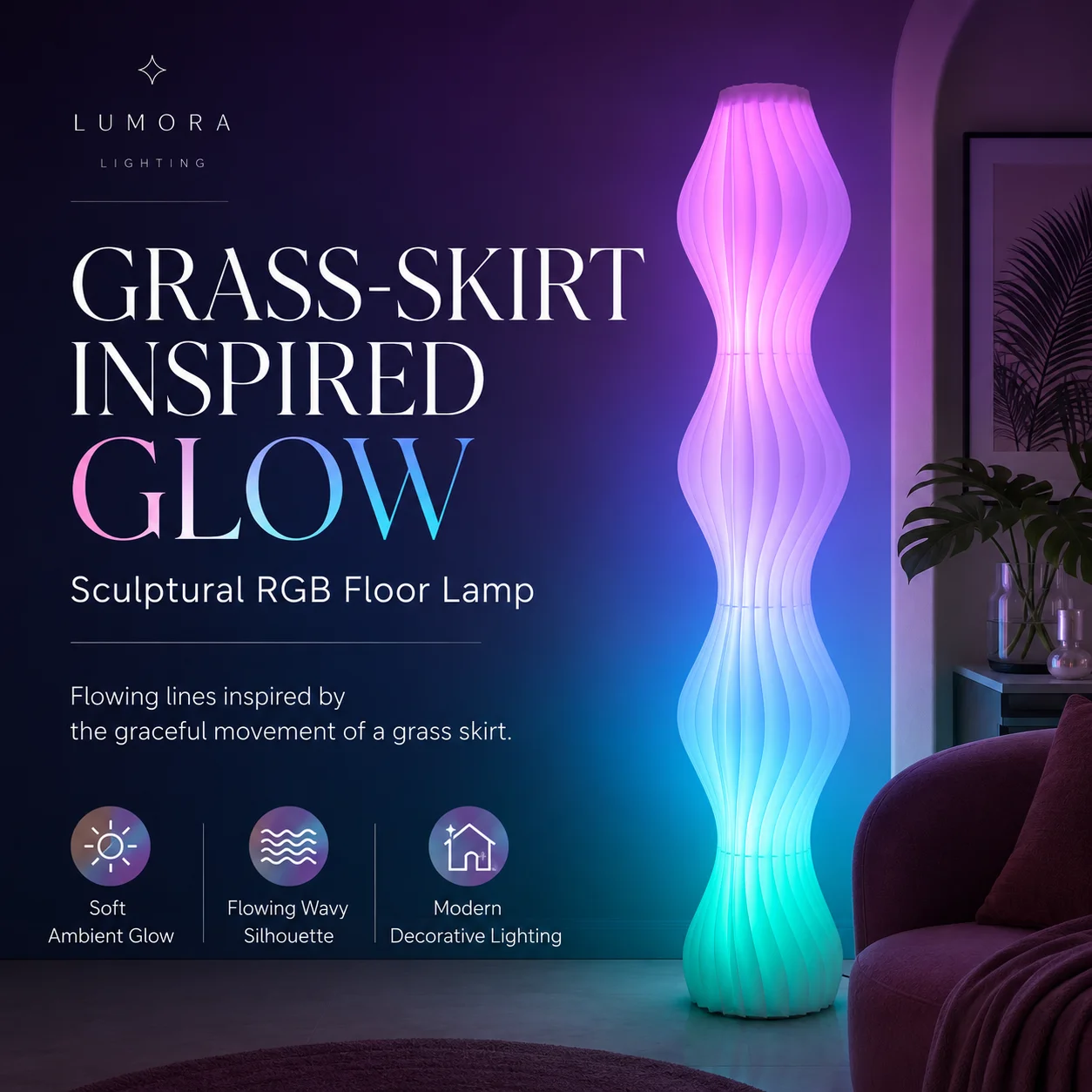 Colorful Hula Skirt Floor Lamp Living Room Bedroom Atmosphere LED Floor Light