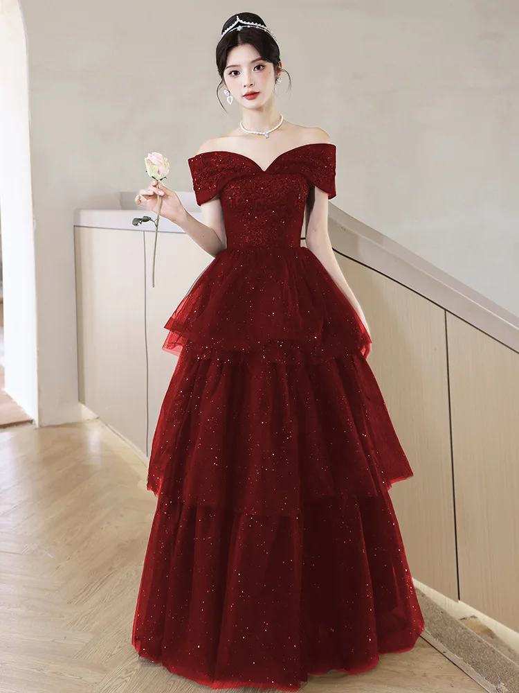 Toast Bride New Autumn Women's High-End Red Engagement Evening Dress Light Luxury Minority Elegant Wedding Banquet