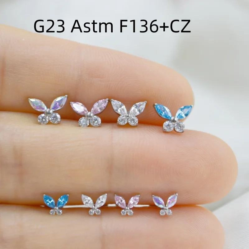 

LOT10pcs ювелирные изделия для тела G23 Титан Astm F136 Бабочка CZ стандартная бара для пирсинга губ