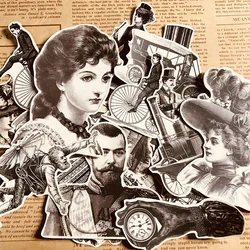 32pcs Retro Black And White European Style Retro Characters Hand Account Sticker Material Tool Album Waterproof Decorative