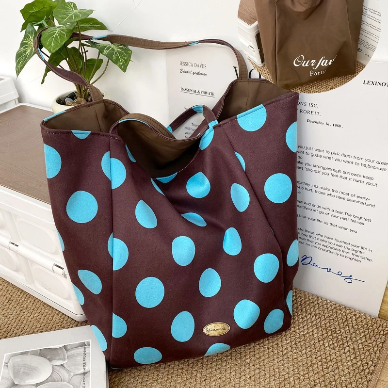 

Bright Color Polka Dot Double-sided Back Nylon Women's Shoulder Bags Versatile Ladies Shopping Bag Large Capacity Female Handbag