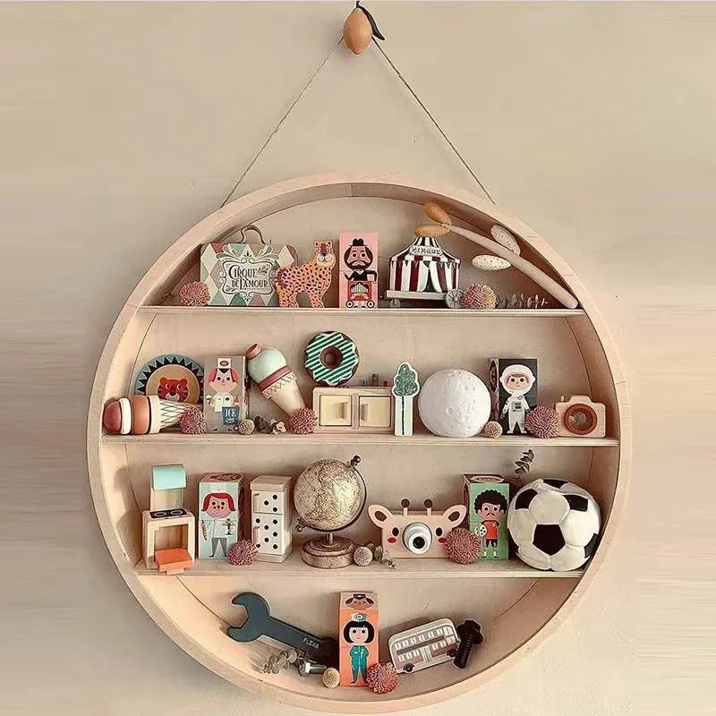 4 -layers Storage Holders Round Wood Wall Shelves Multi-scenario Use Storage Holders Saving Space Organizer Room Furniture