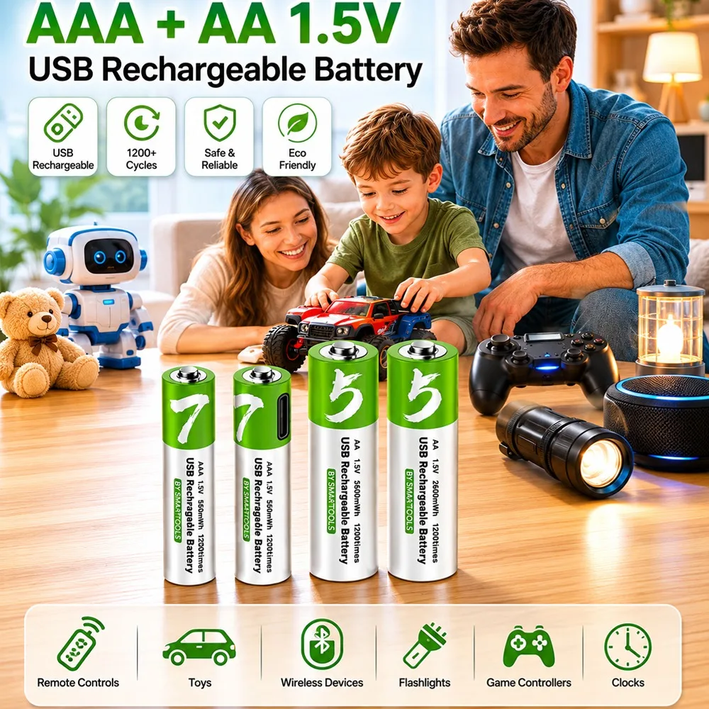 1.5V AA+AAA Tybe-c Suitable for Alarm Clock, Bluetooth Speaker, Mouse, Spray, Children's Toys, 750MAH 2600MAH Battery image 6