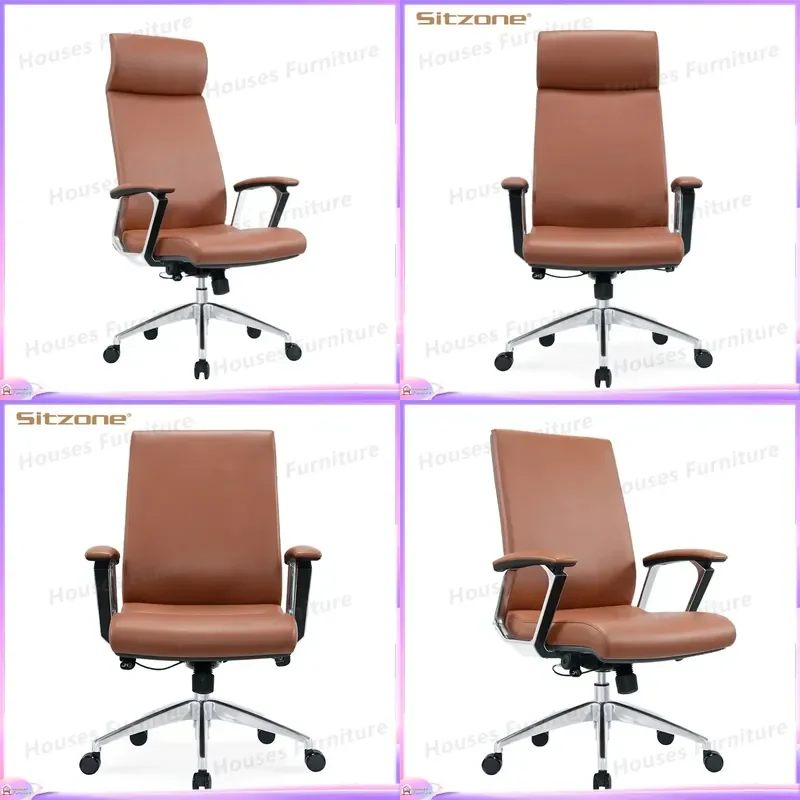 Luxury High Back Executive Office Chair Ergonomic Leather Computer Desk Seat Adjustable Height Aluminum Base Business Manager