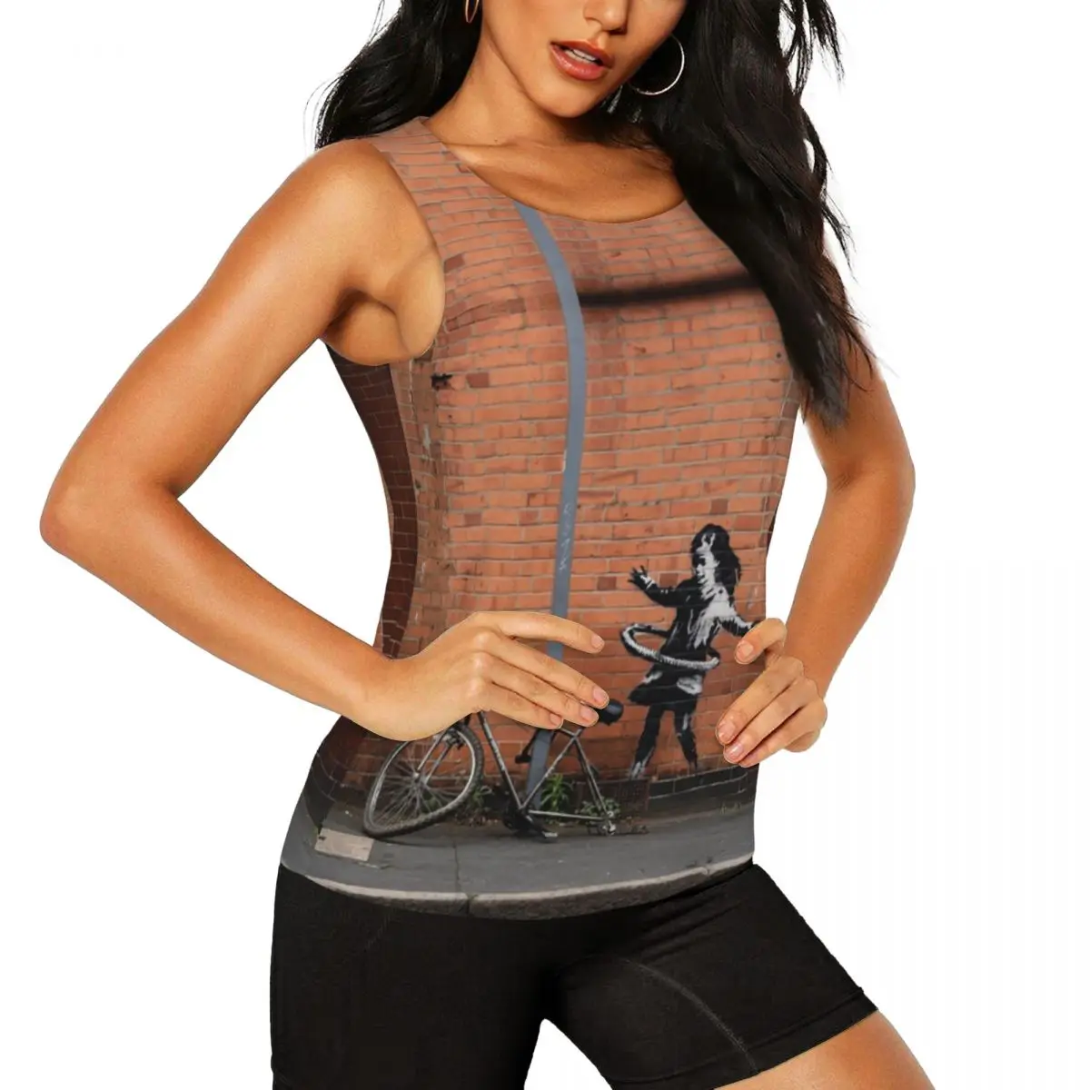 Custom Banksy Hula Girl Yoga Tank Tops Women's Street Art Graffiti Workout Gym Sports Shirt