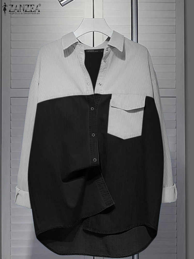 

Women Long Sleeve Shirts ZANZEA 2025 Spring Lapel Collar Chemise Casual Loose Irregular Hem Shirts Leisure Comfortable Tops