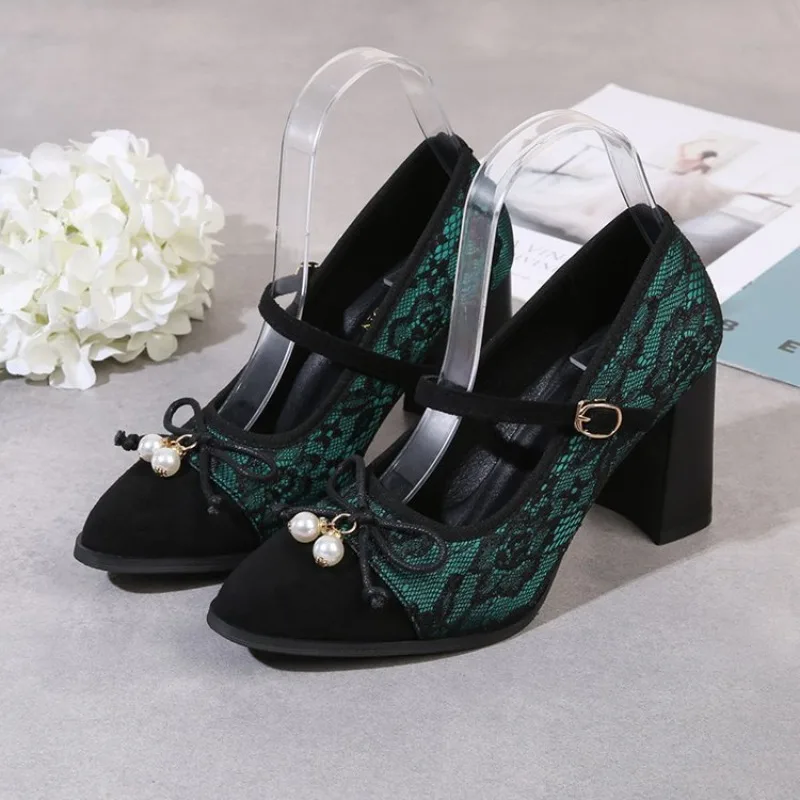 

Французские туфли Мэри Джейн женские, весна 2026, новые, красивые, на высоком каблуке, с массивным каблуком, туфли-лодочки