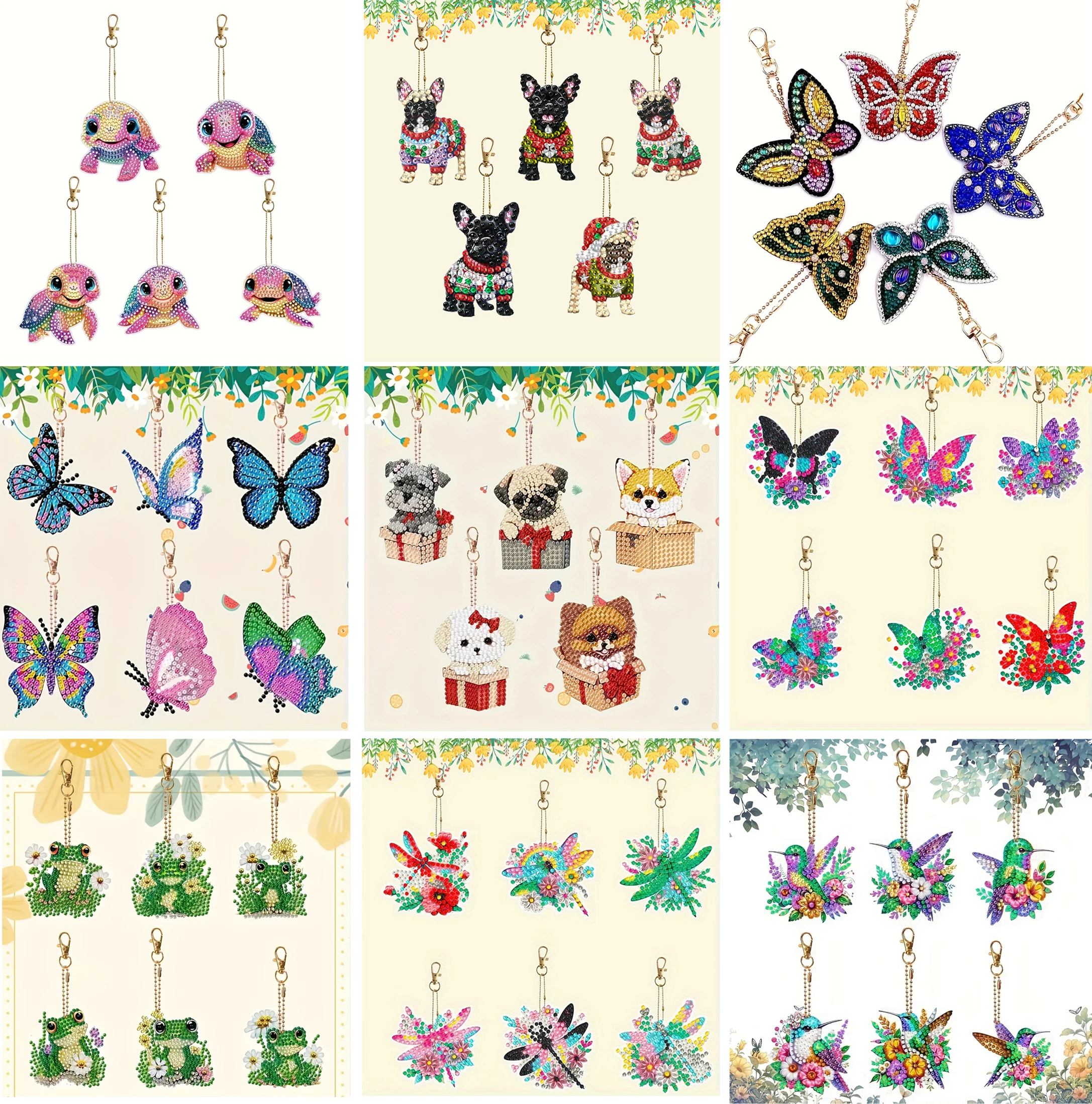 Varios juegos de llaveros pintados con diamantes, llavero de mosaico artístico con forma de diamante DIY, mochilas, decoración colgante, regalos artesanales