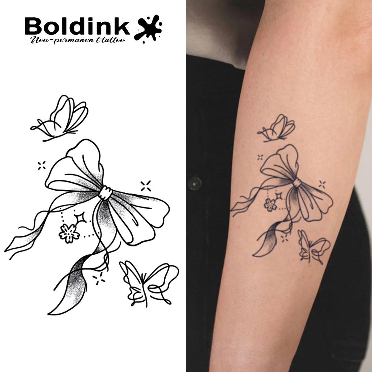 

BOLDINK женская татуировка с бабочкой и бантом, декоративная наклейка, прочная водонепроницаемая модная временная наклейка для боди-арта