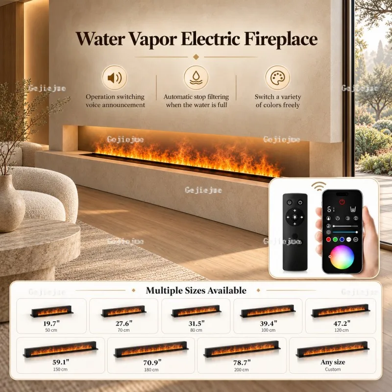 3D Water Vapor Fireplace Mood Lighting Fireplace with Realistic Mist Flame, 12 Colors, Night Ambience Decor Firepit Fireplace