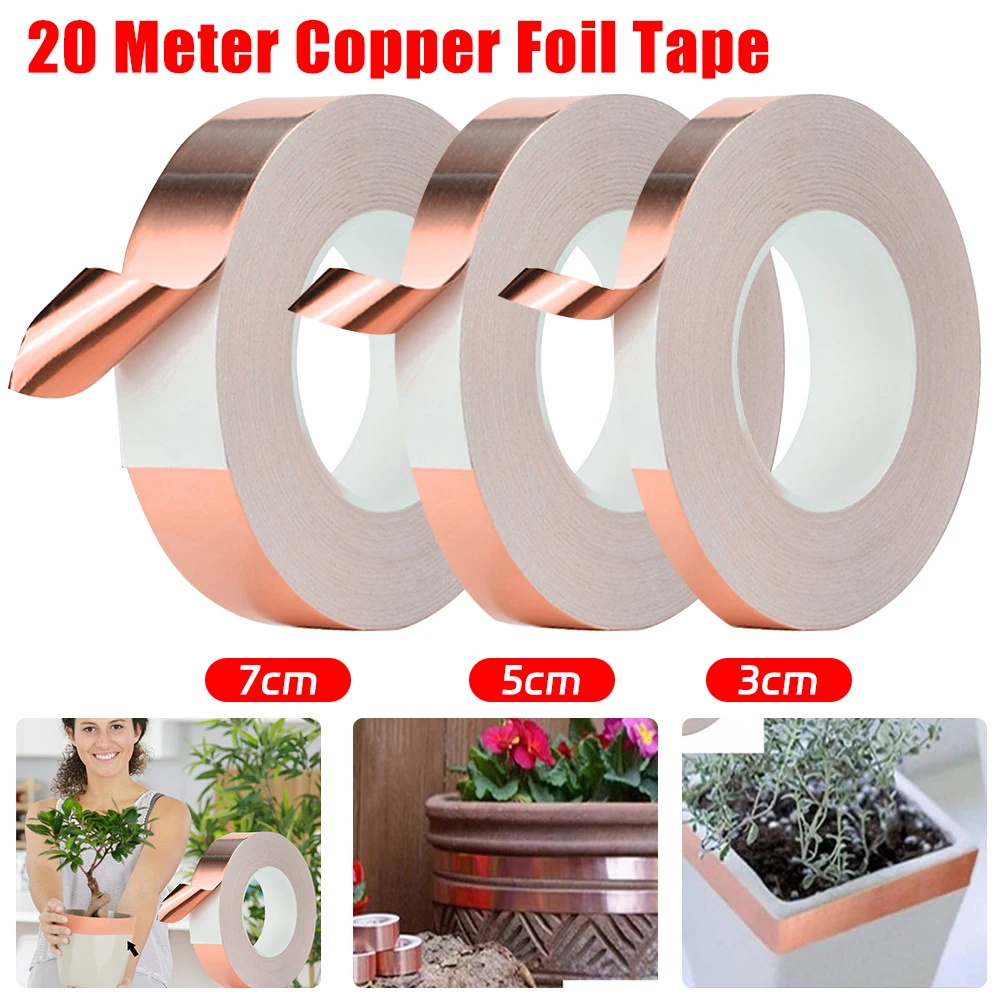 20M 구리 호일 테이프 달팽이에 대한 양면 전도성 수리 테이프로 EMI 차폐 자체 접착 달팽이 구충제 달팽이 함정