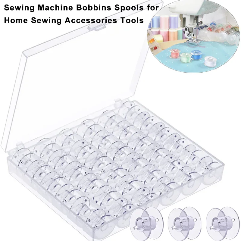 25Pcs Plastic Sewing Machine Bobbins Spools Clear Sewing Empty Bobbins Spools Plastic Storage Box Bobbins For Sewing Accessories