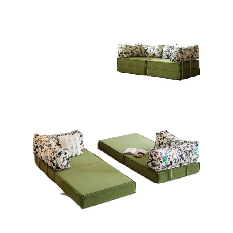 

Retro folding sofa bed, small apartment living room pudding dual-purpose sitting and sleeping removable and washable single
