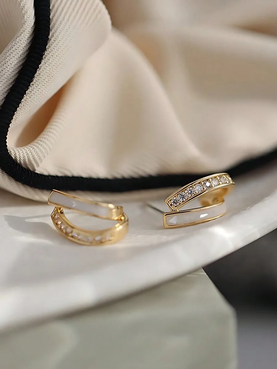 

Minimalist Geometric White Stone Earrings For Women, Daily Wear Party Accessory