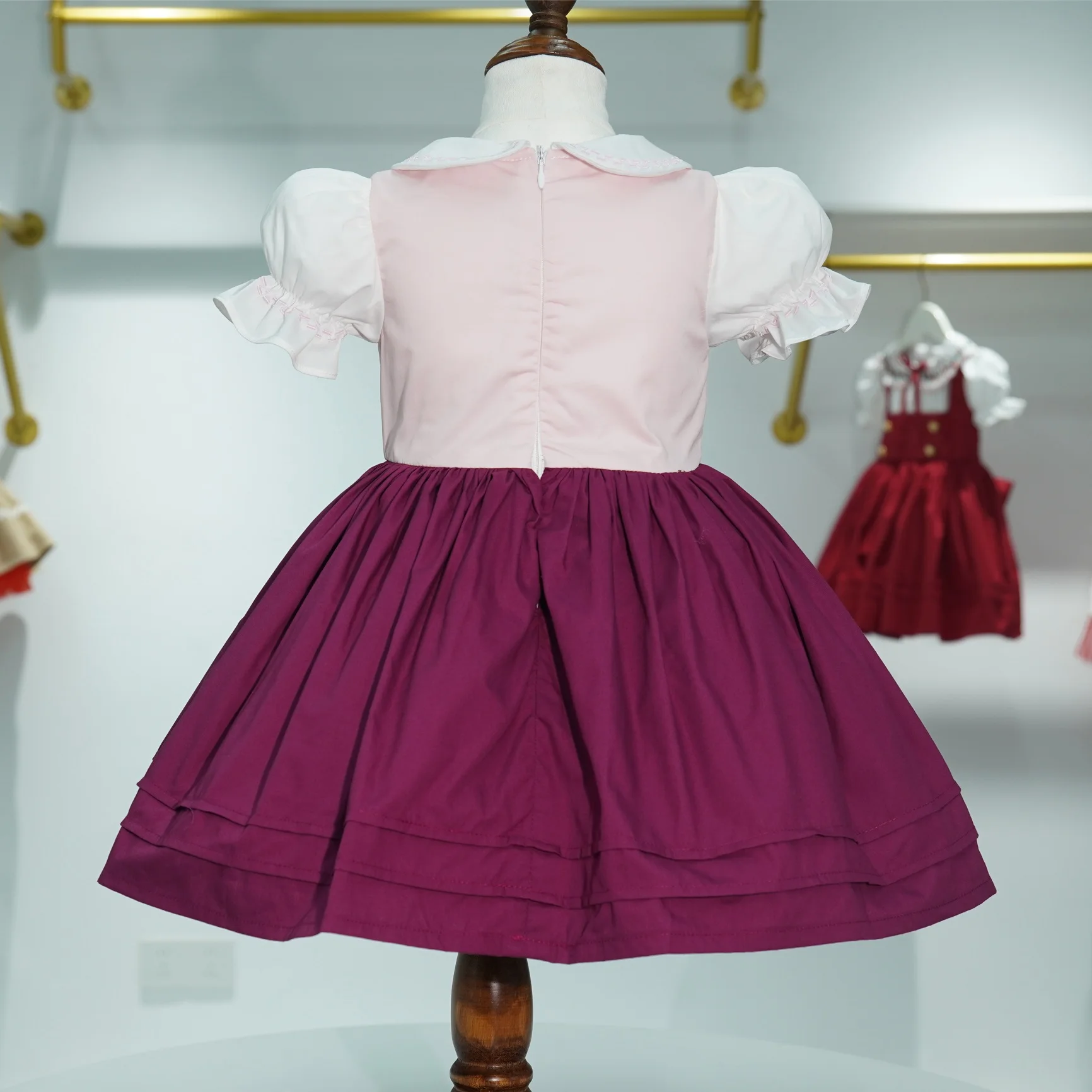 0-12Y Baby Girl Summer Pink Bear Little Red Riding Embroidery Vintage Princess Ball Gown Dress for Eid Birthday Causal B231
