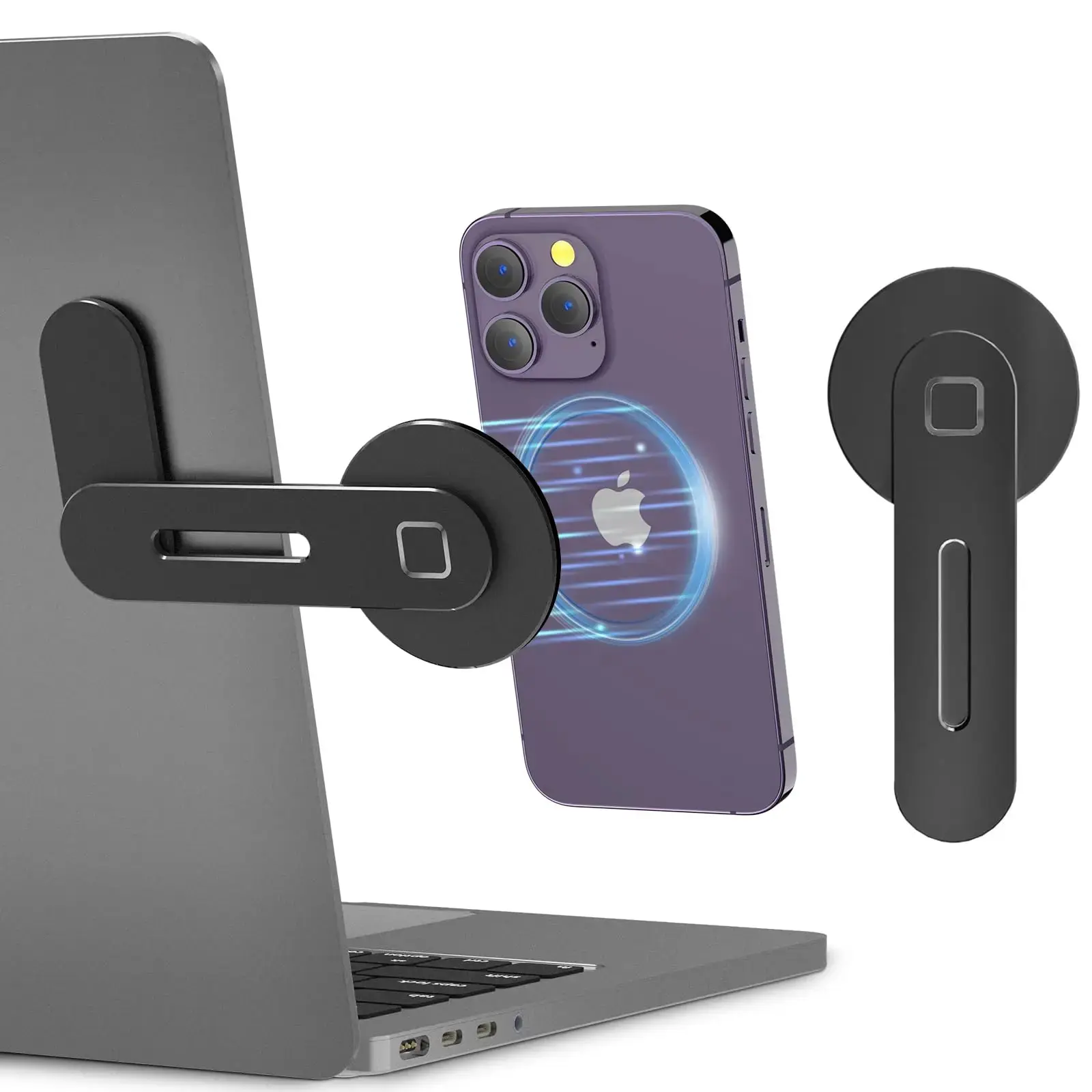 

Magnetic Laptop Phone Holder Computer Monitor Side Cell Phone Slim& Foldable For iPhone 14/13/12 Series Case and All Phone