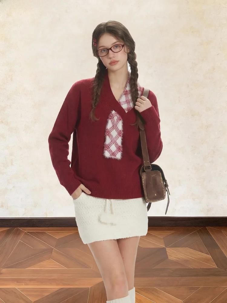 all-my-vintage-diamond-pattern-scarf-v-ne-knitted-sweater-women's-loose-fit-red-lazy-soft-warm-top-for-new-year-2026