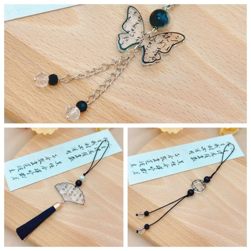 Акриловый кулон-бабочка в китайском стиле, сделай сам, подвеска для телефона ручной работы, ретро-цепочка из бисера, брелок для телефона, короткий стиль