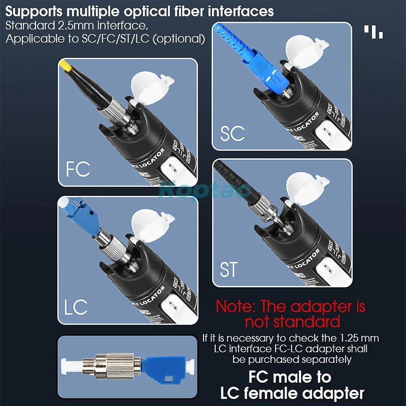 FC-LC 어댑터가 있는 시각적 결함 로케이터, 광섬유 적색 광원 테스트 펜, VFL 80MW