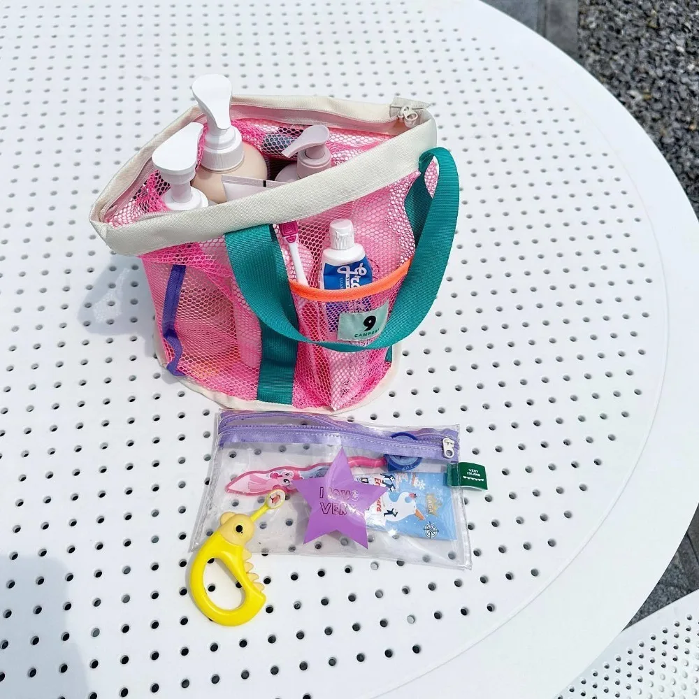 Pink blue Contrast Beach Bag Children\'s Toy Mesh Portable Storage Bag Outdoor Travel Swimming Toiletry Storage Bag Organizer