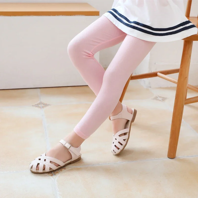 Kids Pants For Girls ModaL Summer Thin Leggings Children Anti-mosquito Soild Color Elastic Waist Skinny Pencil Pants 3-12 Years