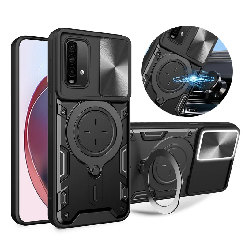 For Xiaomi Redmi 9T 9 T 6.53 Case Slide Camera Lens Armor Protect Phone Case for Redmi 9T Redmi9t Car Magnetic Holder Ring Cover