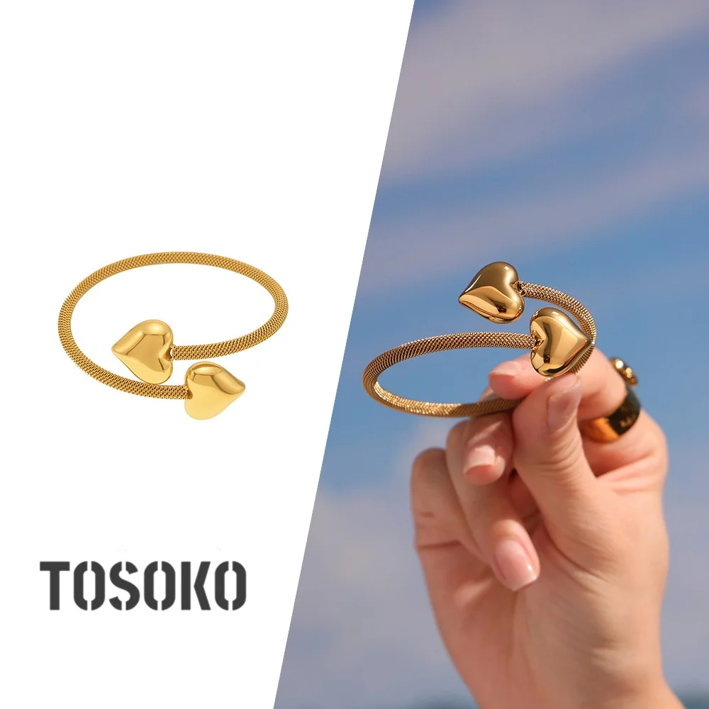 

TOSOKO Sweet Heart Bracelet Women's Stainless Steel Gold Plated Opening Adjustable Bracelet Does Not Fade Z421