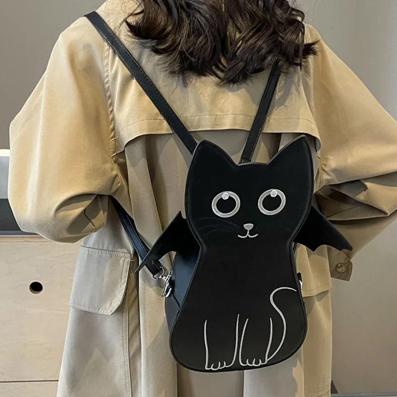 2024 Novelty Sling Purses Cute Black Cat Bat Small Backpacks Classic PU Laether Women's Crossbody Bag High Quality Shoulder Bags