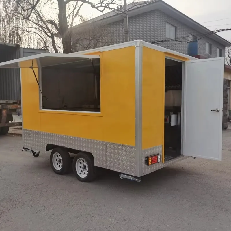 Quiosque de comida móvel profissional, caminhão de comida rápida, caravana, recipiente de transporte, reboque com configuração completa de cozinha para negócios