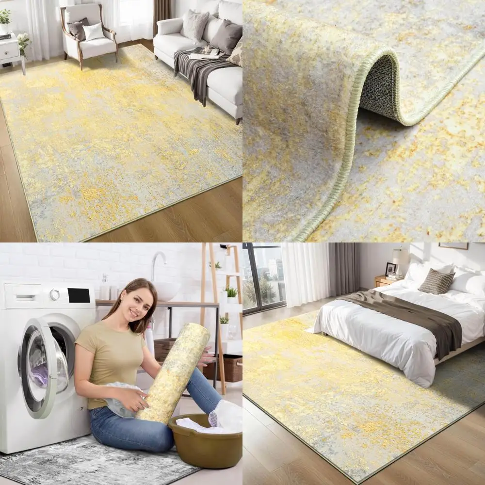 

6x9 Washable Bohemian-Style Area Rug: Non-Slip, Abstract Design for Indoor Spaces