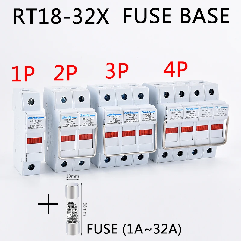 Installation of fuse guide rail RT18-32X 1P 2P 3P 4P 1A2A3A5A6A8A10A12A16A20A25A32A suitable for 10X38mm AC500V-AC690V