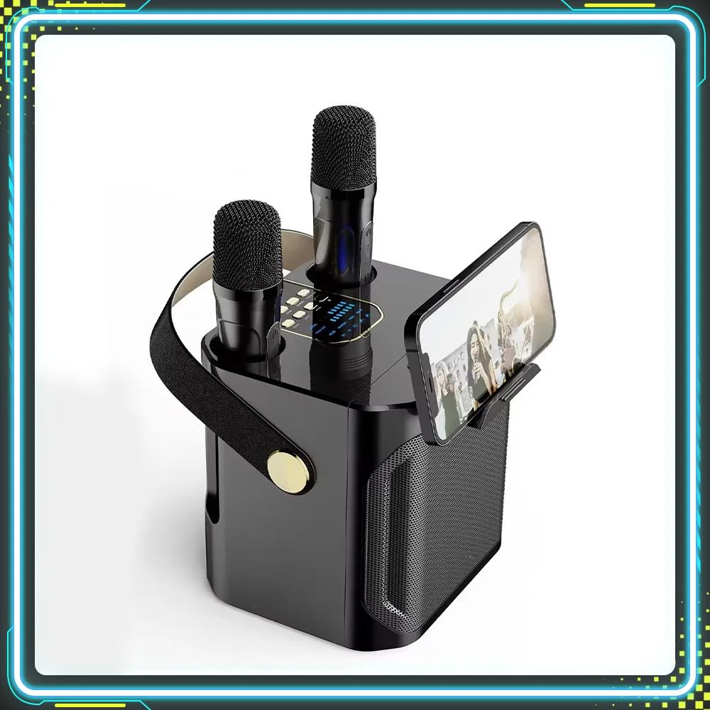 

High Power Karaoke with Dual Microphone Boombox Sound Box Bluetooth Wireless Portable 360 Stereo Surround Subwoofer Outdoor Gift