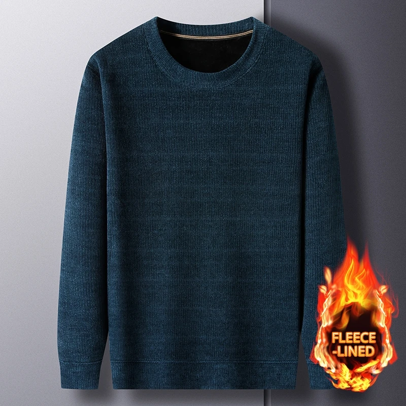 ​ ​ Maglione pullover lavorato a maglia foderato in pile Maglione casual da uomo Design girocollo in materiale spesso a maniche lunghe caldo isolato