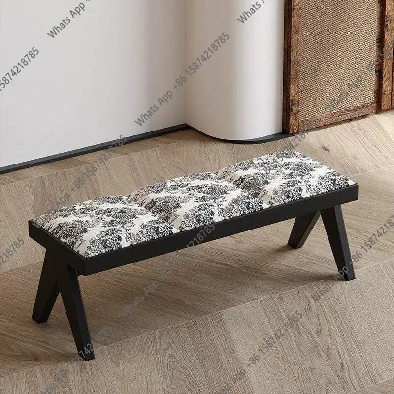 X25 Chinese Retro Solid Wood Long Strip Hushan Pattern Knitted Soft Bag Seat Cushion Mattress Tail Makeup Stool Entrance Door Sh